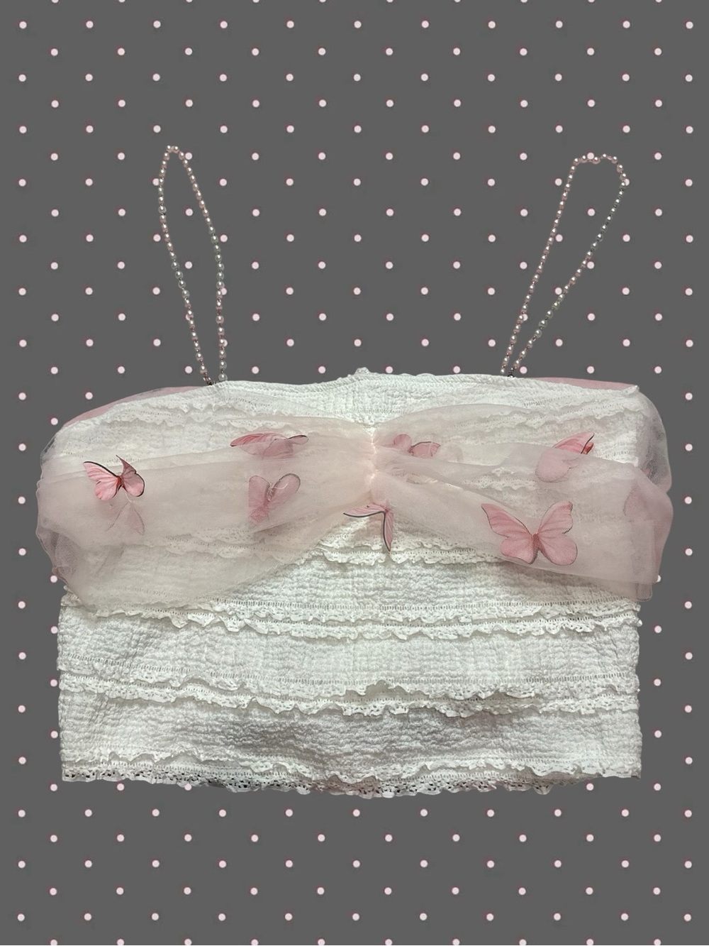 Whimsy Pearl Strap Butterfly Top